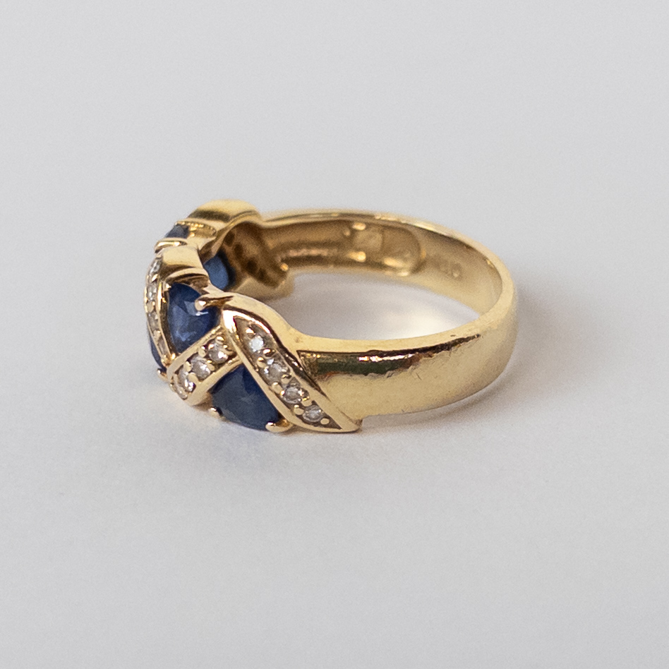 14K Gold, Blue Sapphire and Diamond Ring