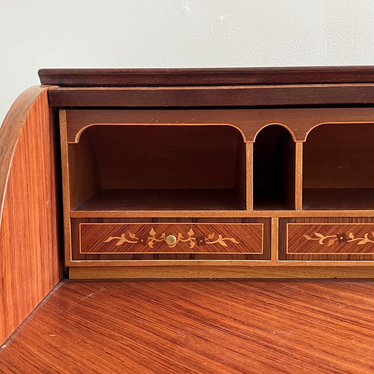 Italianate Marquetry Inlaid Roll-Top Secretaire Desk