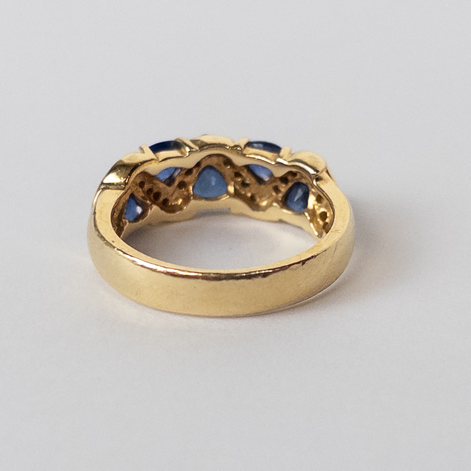 14K Gold, Blue Sapphire and Diamond Ring