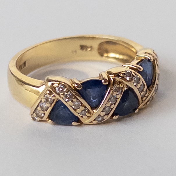 14K Gold, Blue Sapphire and Diamond Ring