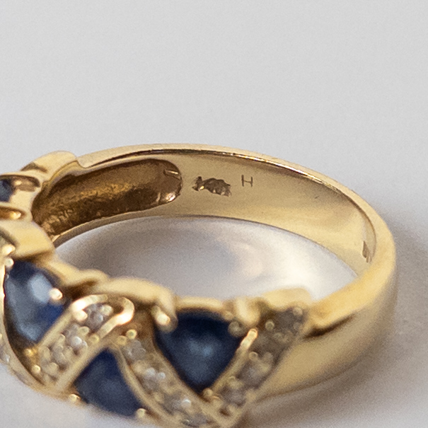 14K Gold, Blue Sapphire and Diamond Ring