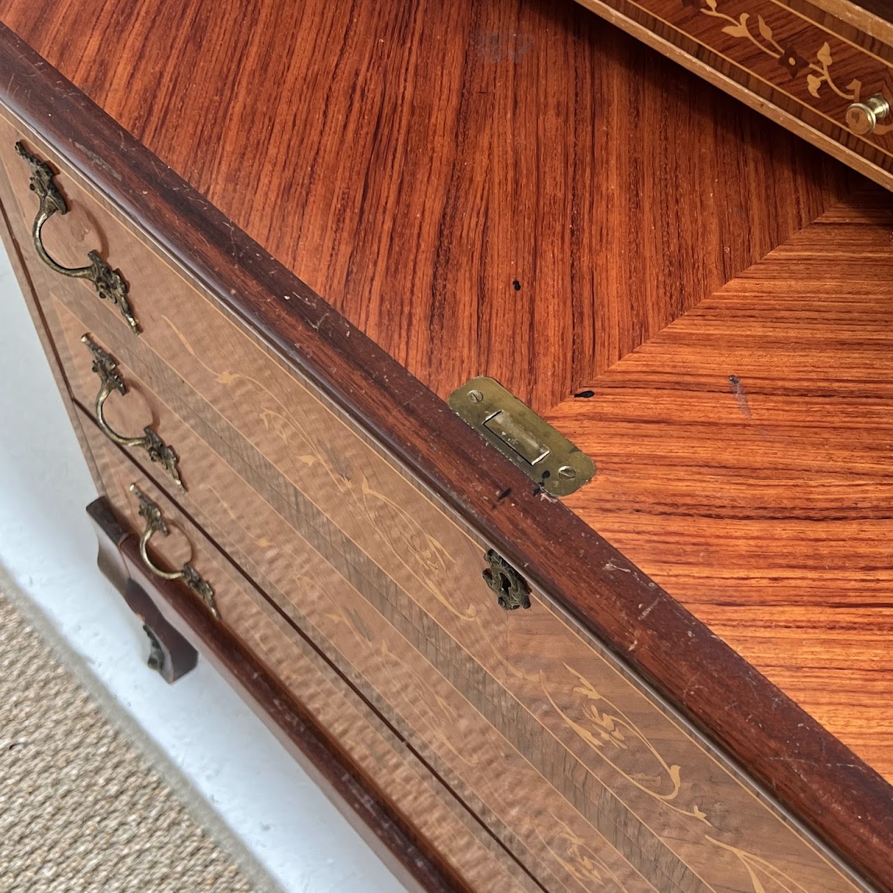 Italianate Marquetry Inlaid Roll-Top Secretaire Desk