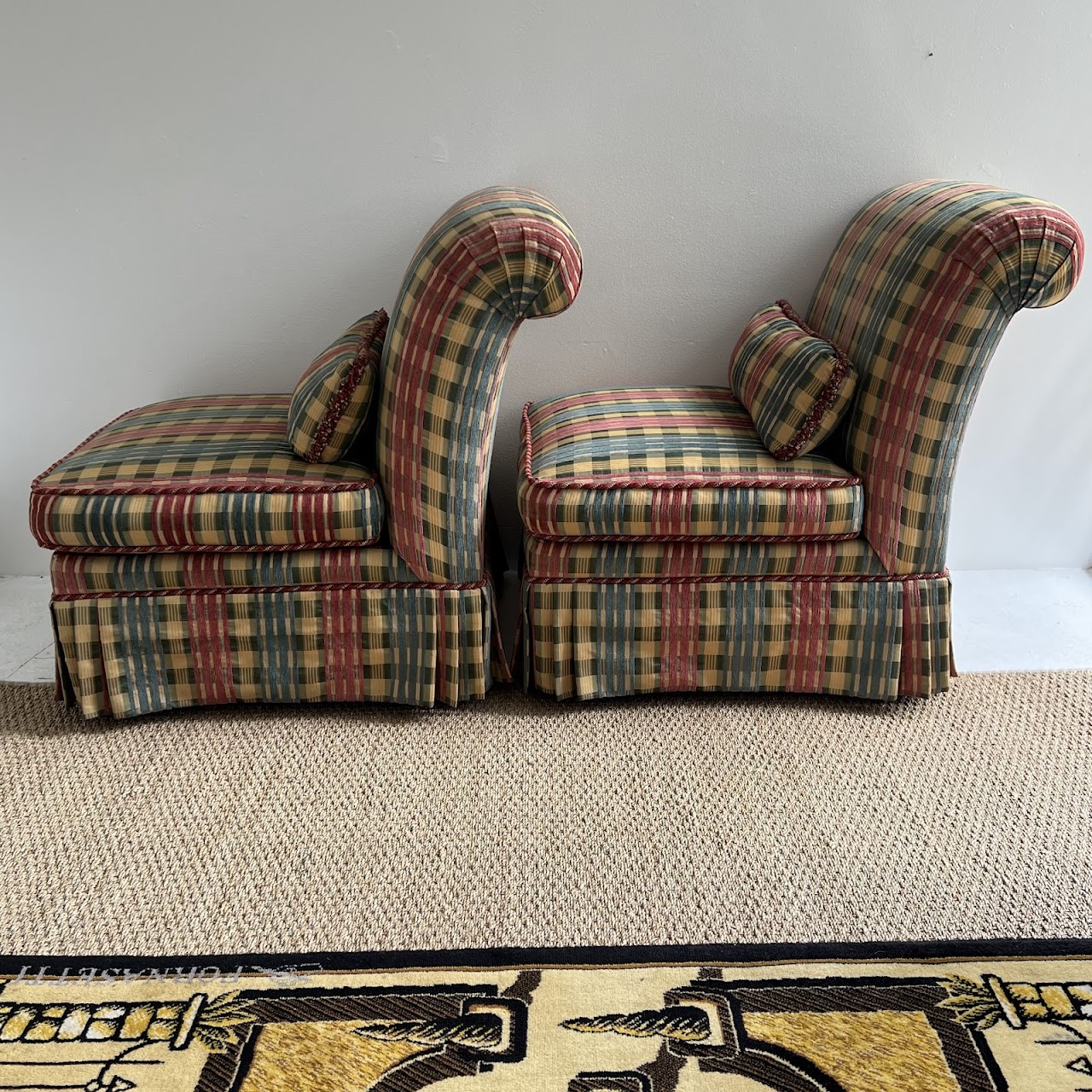 Hickory White Madras Jacquard Slipper Chair Pair