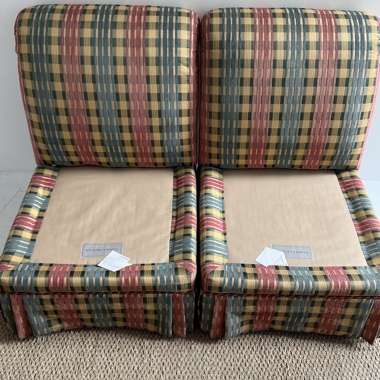 Hickory White Madras Jacquard Slipper Chair Pair