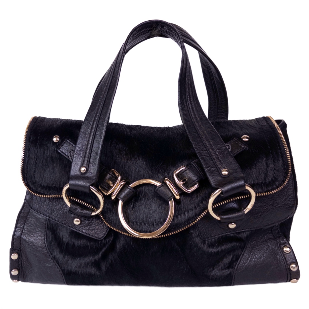 DKNY Black Pony Hair and Leather Shoulder Bag