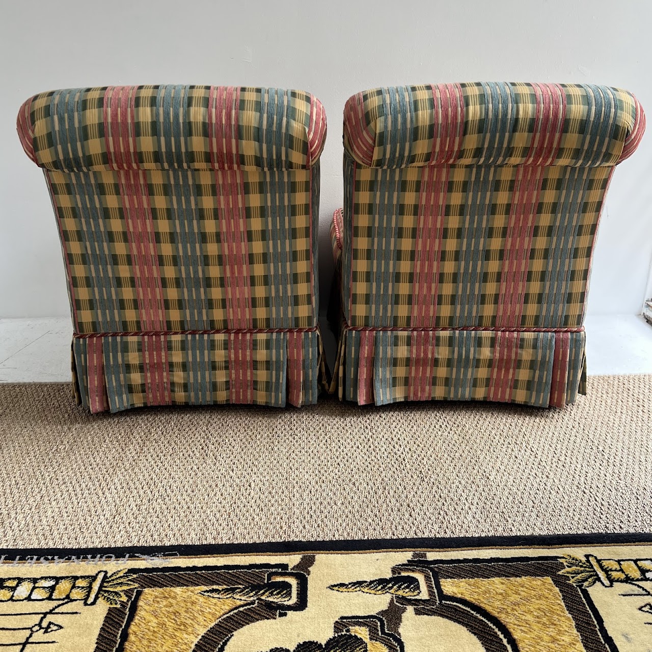 Hickory White Madras Jacquard Slipper Chair Pair