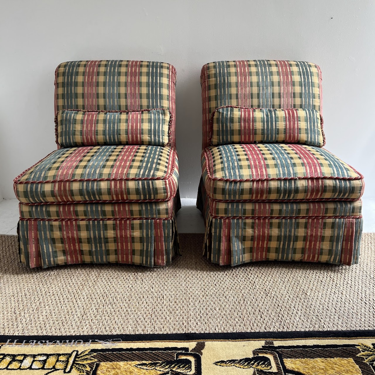 Hickory White Madras Jacquard Slipper Chair Pair