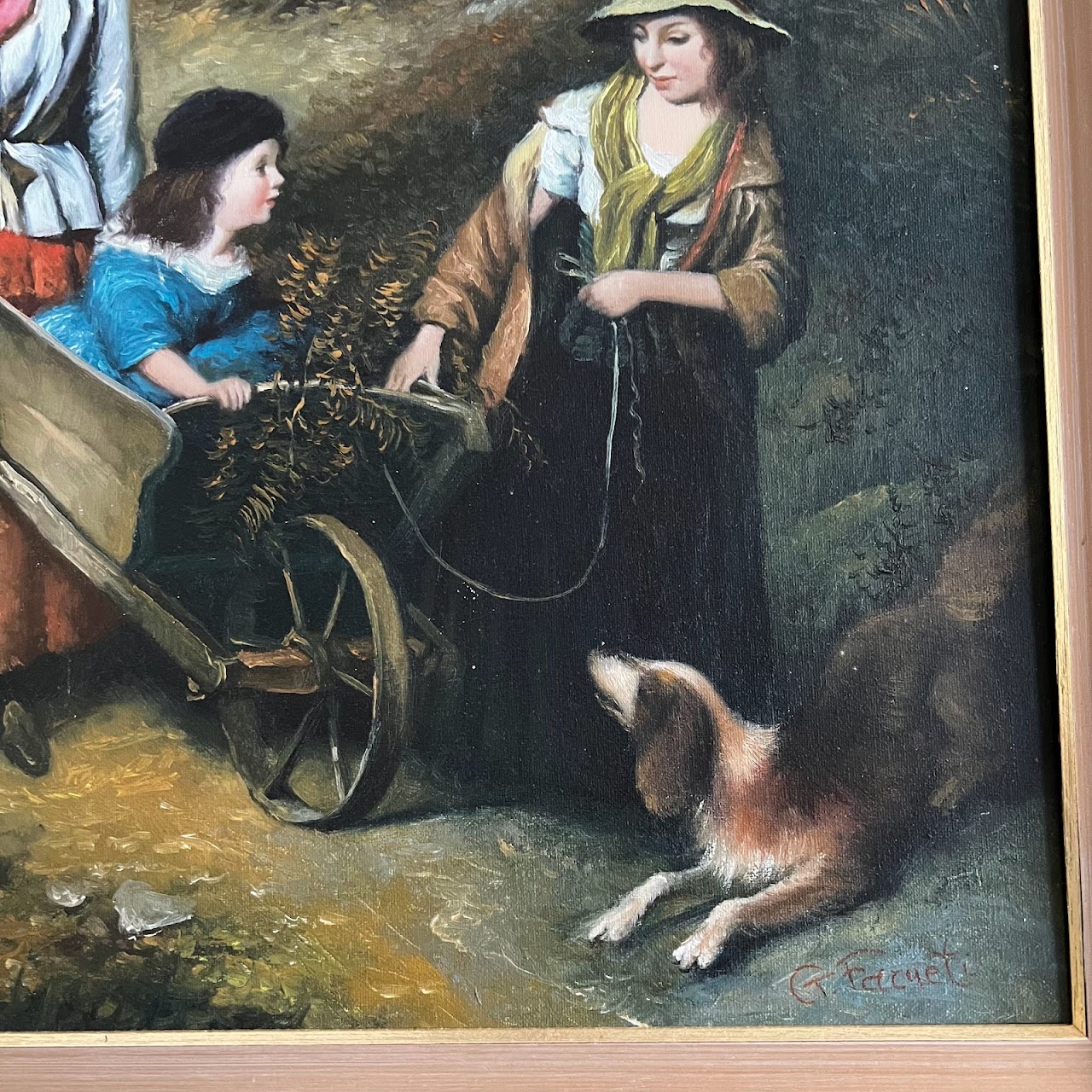 Wheelbarrow Ride Signed Oil Painting