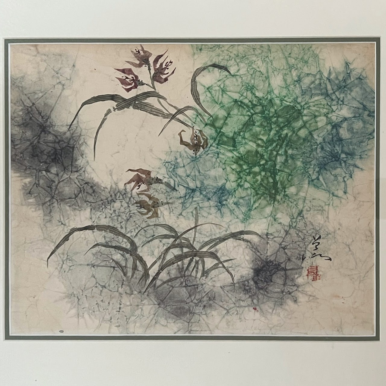 Tseng-Ying Pang Signed Chinese Watercolor and Paper Collage Painting