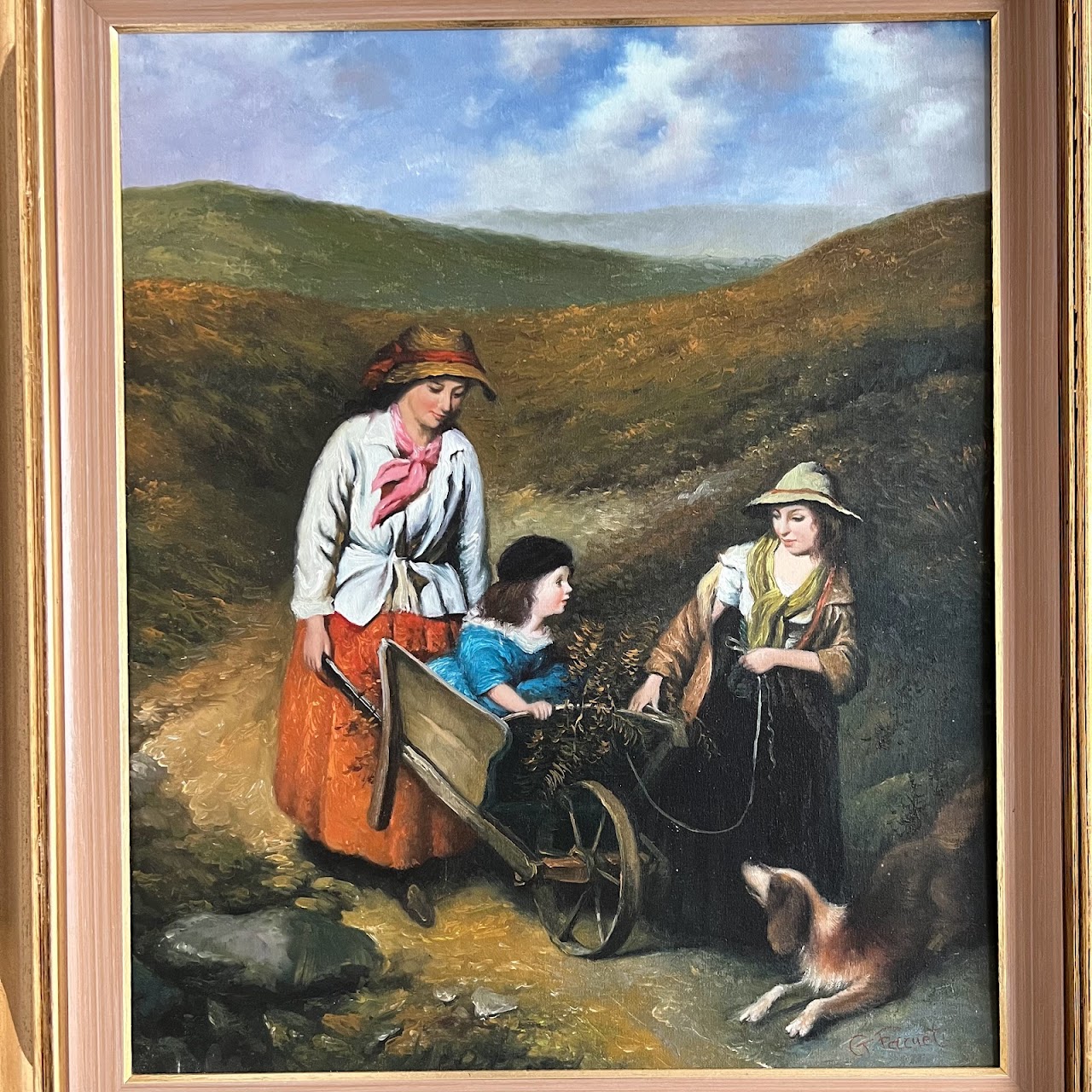 Wheelbarrow Ride Signed Oil Painting