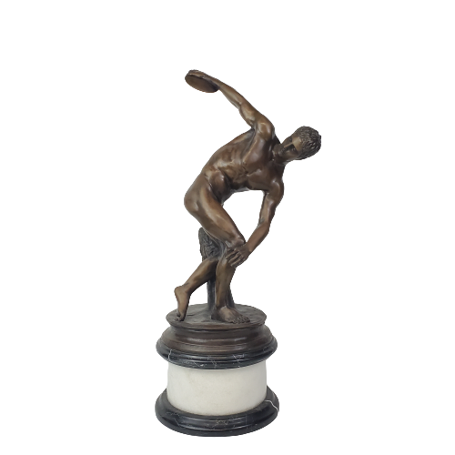 Bronze, Marble & Quartz Discus Thrower Sculpture