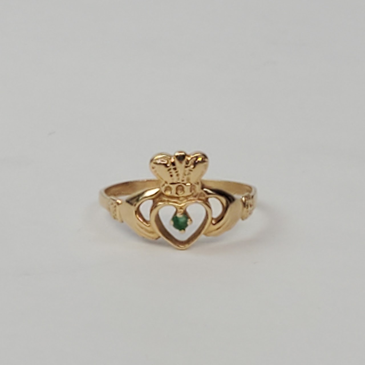 14K Gold & Green Stone Claddagh Ring