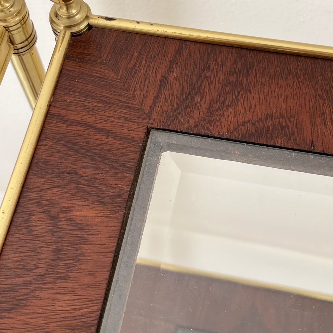 Mallet Style Brass, Mahogany and Glass Two-Tier End Table Pair