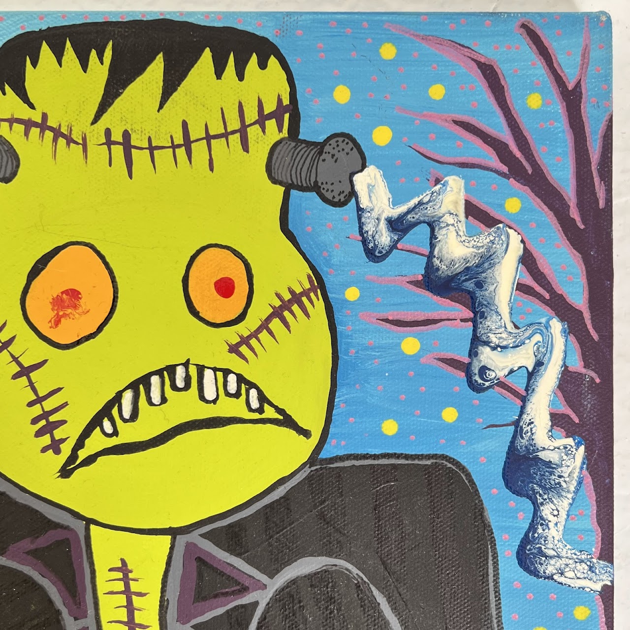 Jelly Baby Signed Dracula, Frankenstein's Monster and Mummy Halloween Painting Trio