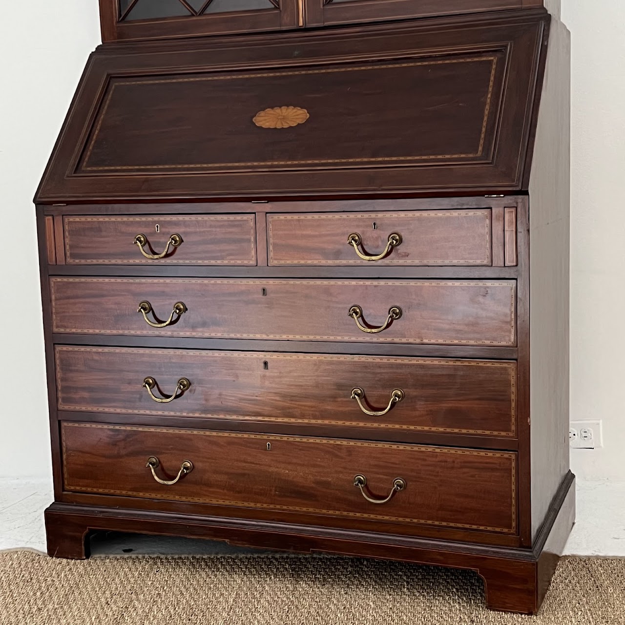 George III Style Inlaid Mahogany Bureau Bookcase Secretary Desk