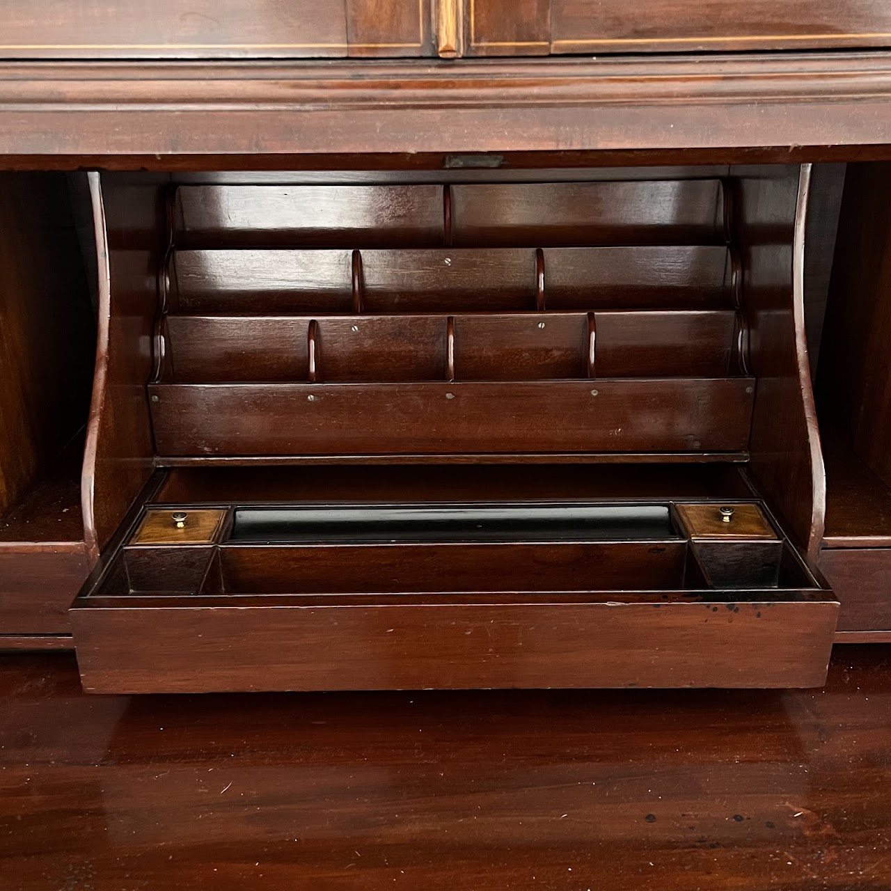 George III Style Inlaid Mahogany Bureau Bookcase Secretary Desk