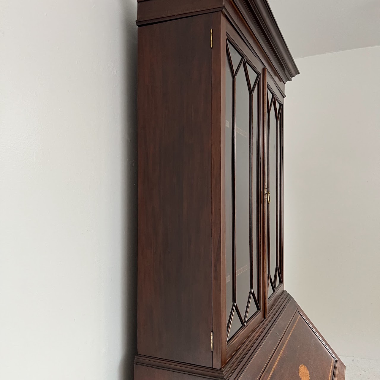 George III Style Inlaid Mahogany Bureau Bookcase Secretary Desk