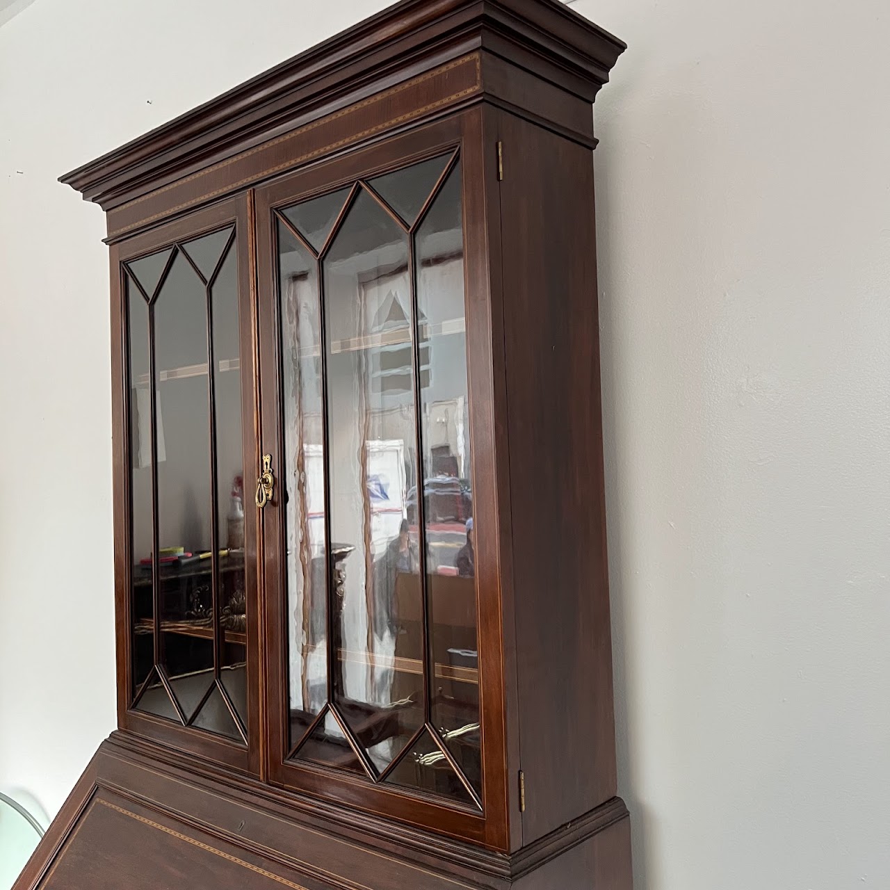 George III Style Inlaid Mahogany Bureau Bookcase Secretary Desk