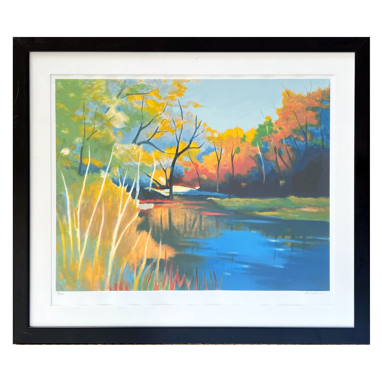 Tadashi Asoma Signed Autumnal Landscape Lithograph