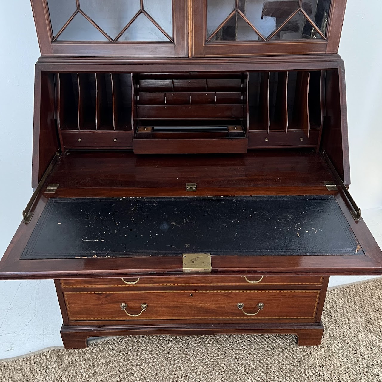 George III Style Inlaid Mahogany Bureau Bookcase Secretary Desk