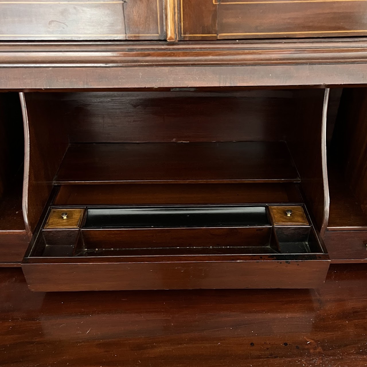 George III Style Inlaid Mahogany Bureau Bookcase Secretary Desk