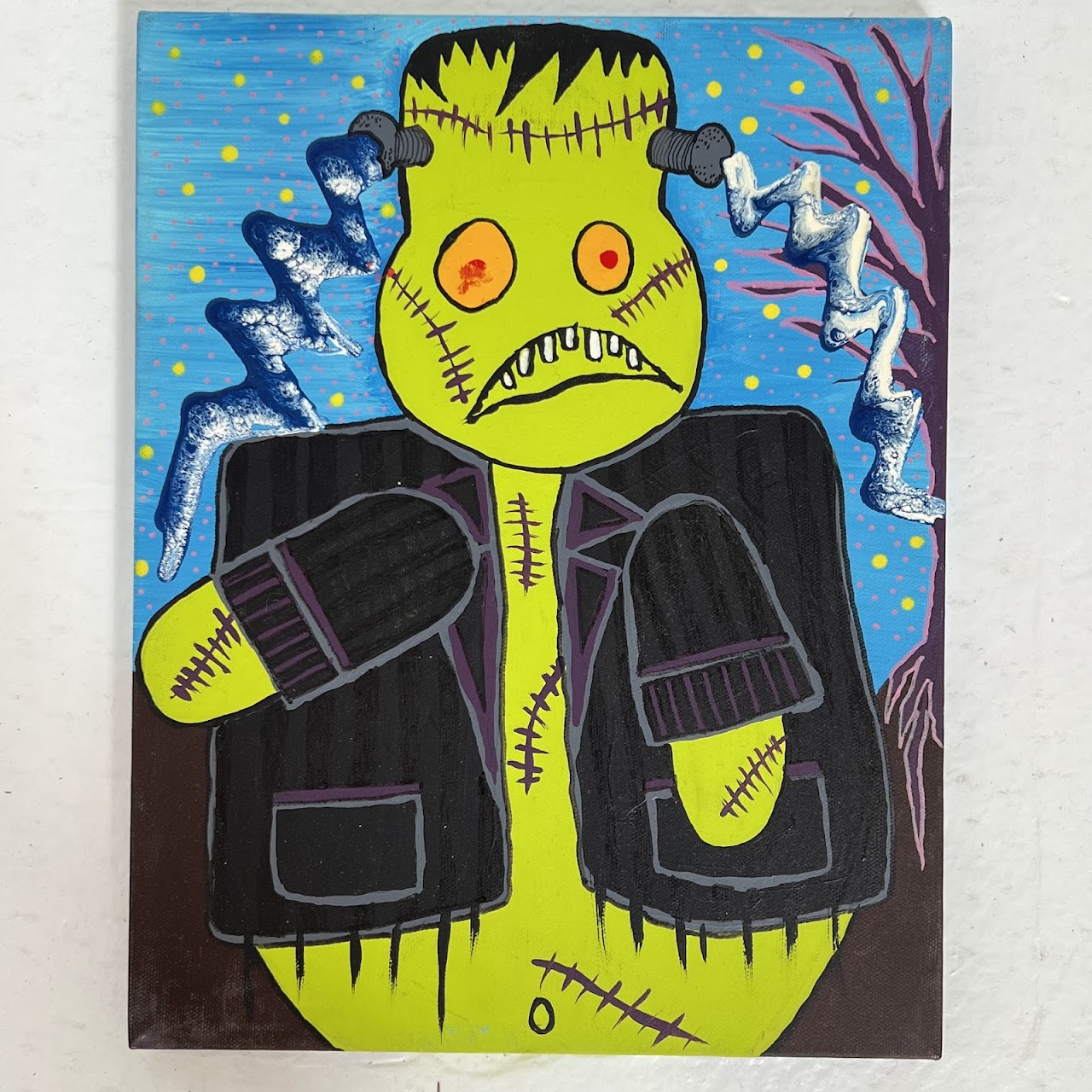 Jelly Baby Signed Dracula, Frankenstein's Monster and Mummy Halloween Painting Trio