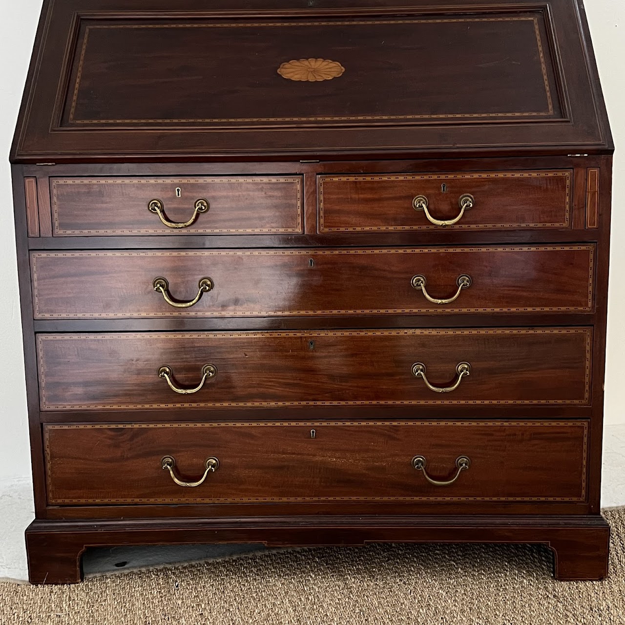 George III Style Inlaid Mahogany Bureau Bookcase Secretary Desk