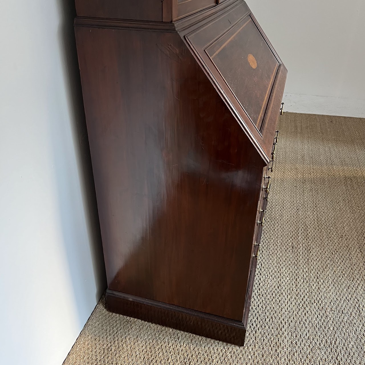 George III Style Inlaid Mahogany Bureau Bookcase Secretary Desk