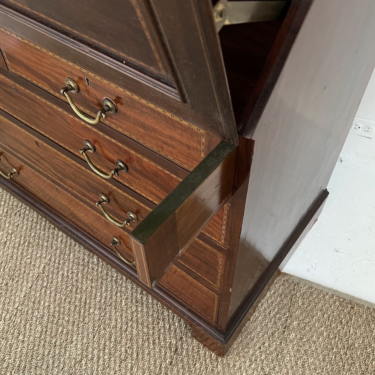 George III Style Inlaid Mahogany Bureau Bookcase Secretary Desk