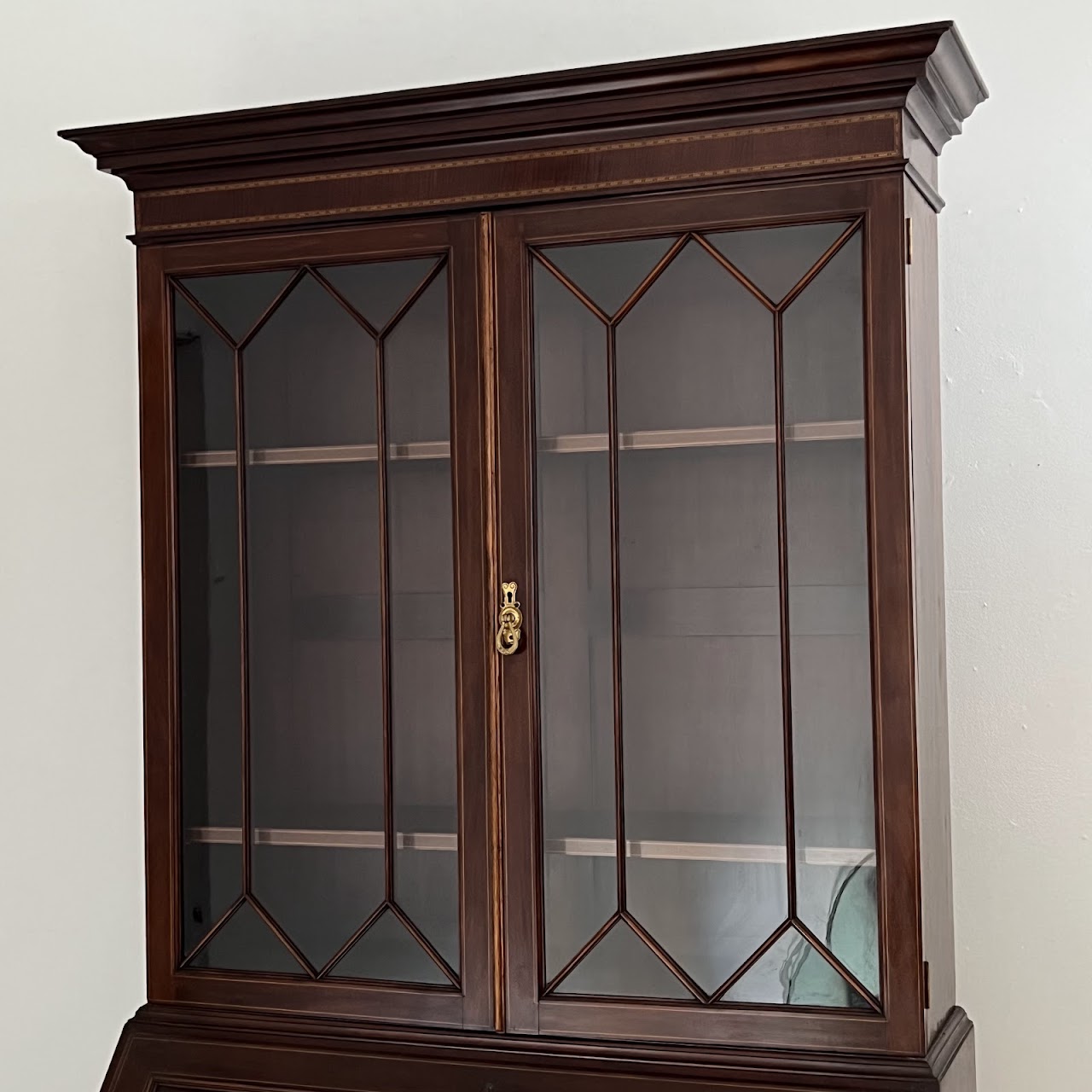 George III Style Inlaid Mahogany Bureau Bookcase Secretary Desk