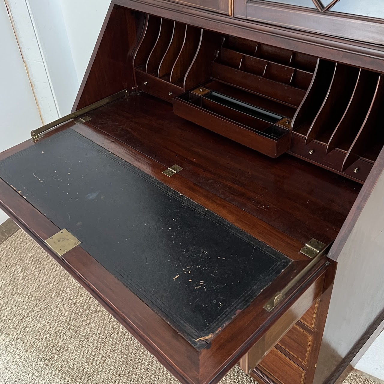 George III Style Inlaid Mahogany Bureau Bookcase Secretary Desk