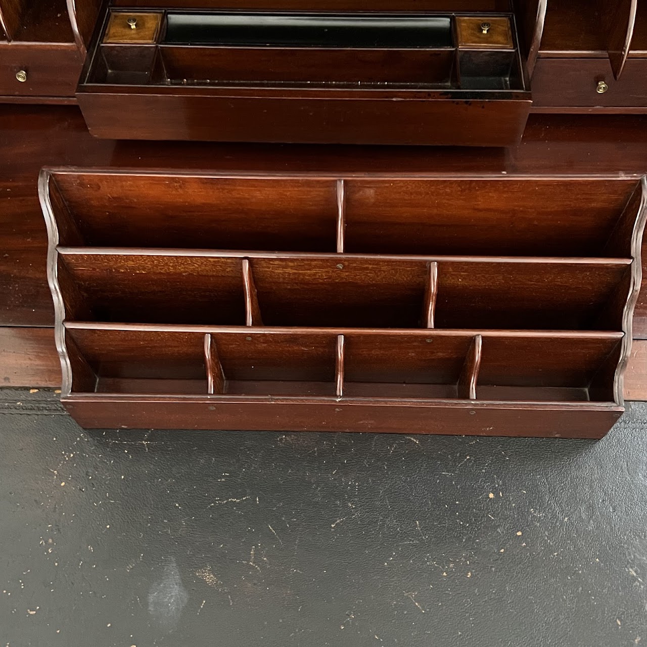 George III Style Inlaid Mahogany Bureau Bookcase Secretary Desk