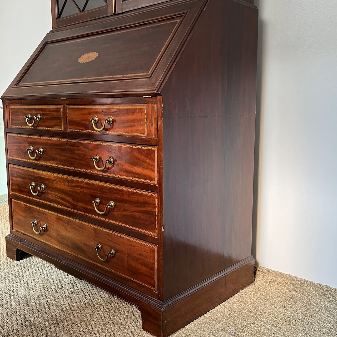 George III Style Inlaid Mahogany Bureau Bookcase Secretary Desk