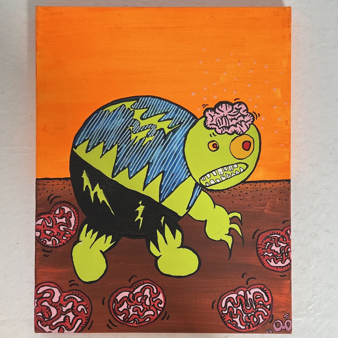 Jelly Baby Signed Halloween Monster Painting Pair