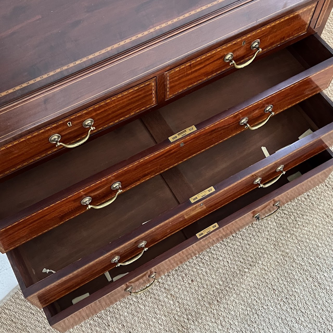 George III Style Inlaid Mahogany Bureau Bookcase Secretary Desk