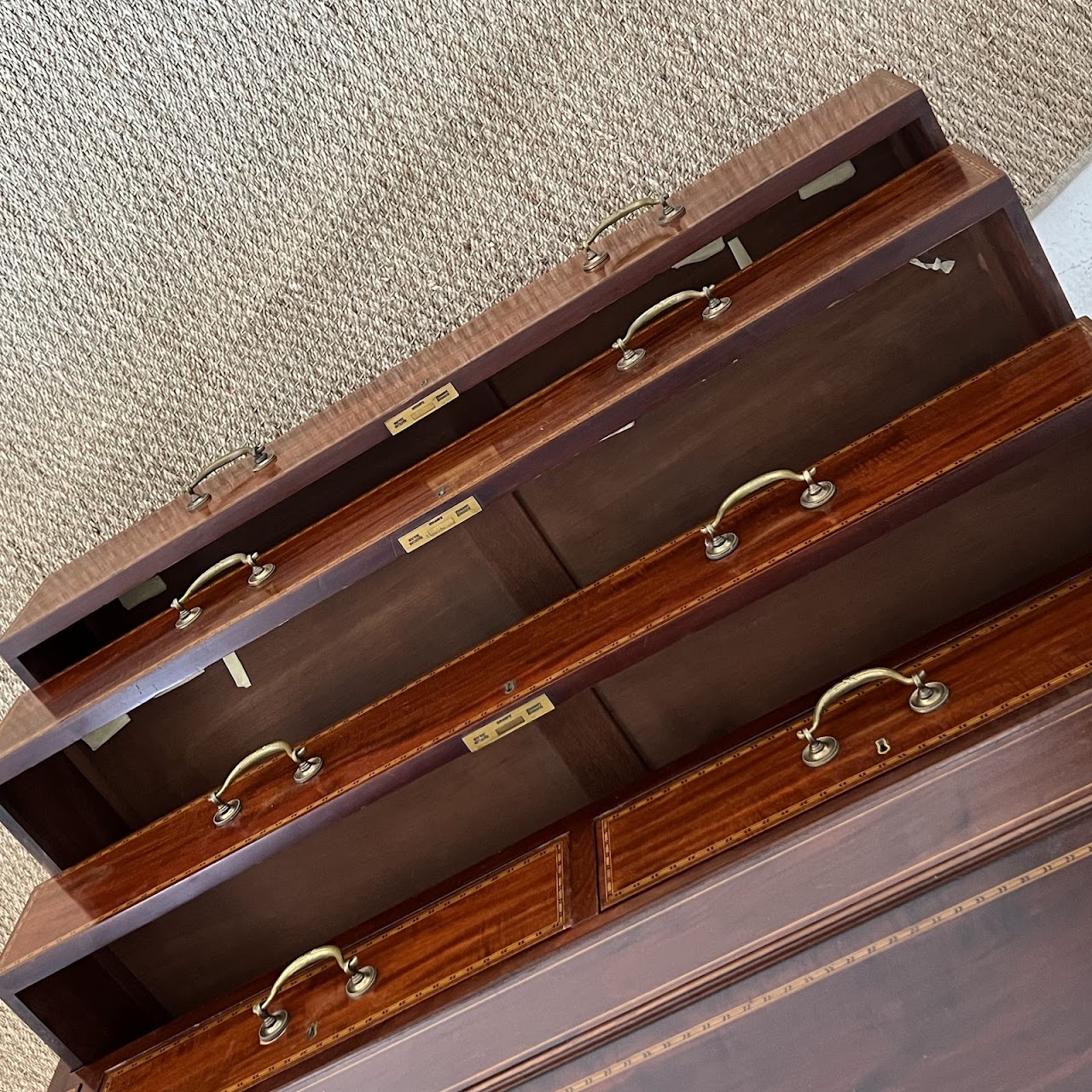 George III Style Inlaid Mahogany Bureau Bookcase Secretary Desk