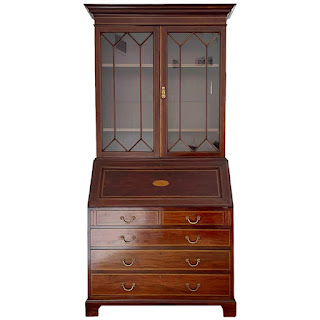 George III Style Inlaid Mahogany Bureau Bookcase Secretary Desk