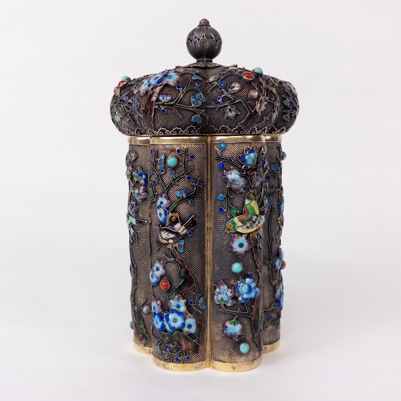 Chinese Silver Gilt Filigree & Enamel Antique Tea Canister