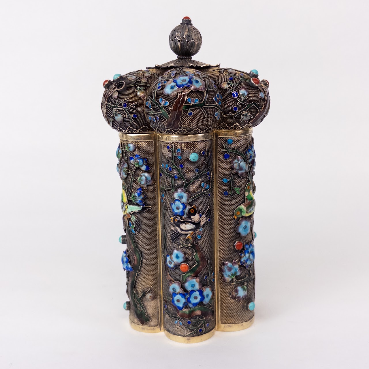 Chinese Silver Gilt Filigree & Enamel Antique Tea Canister