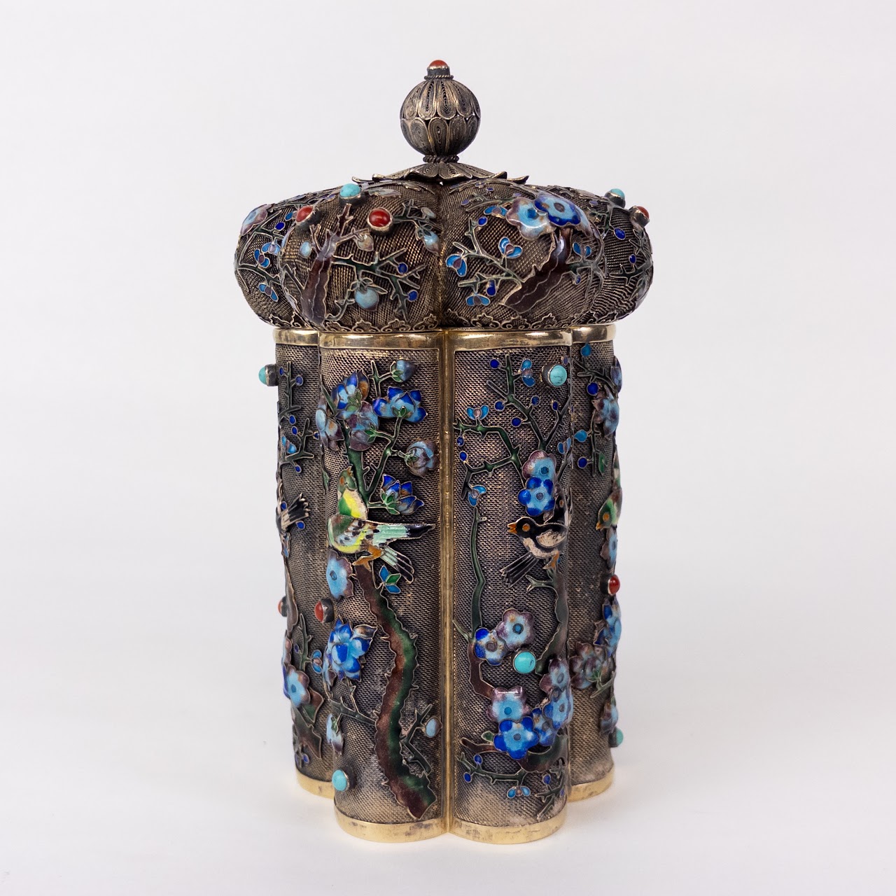 Chinese Silver Gilt Filigree & Enamel Antique Tea Canister