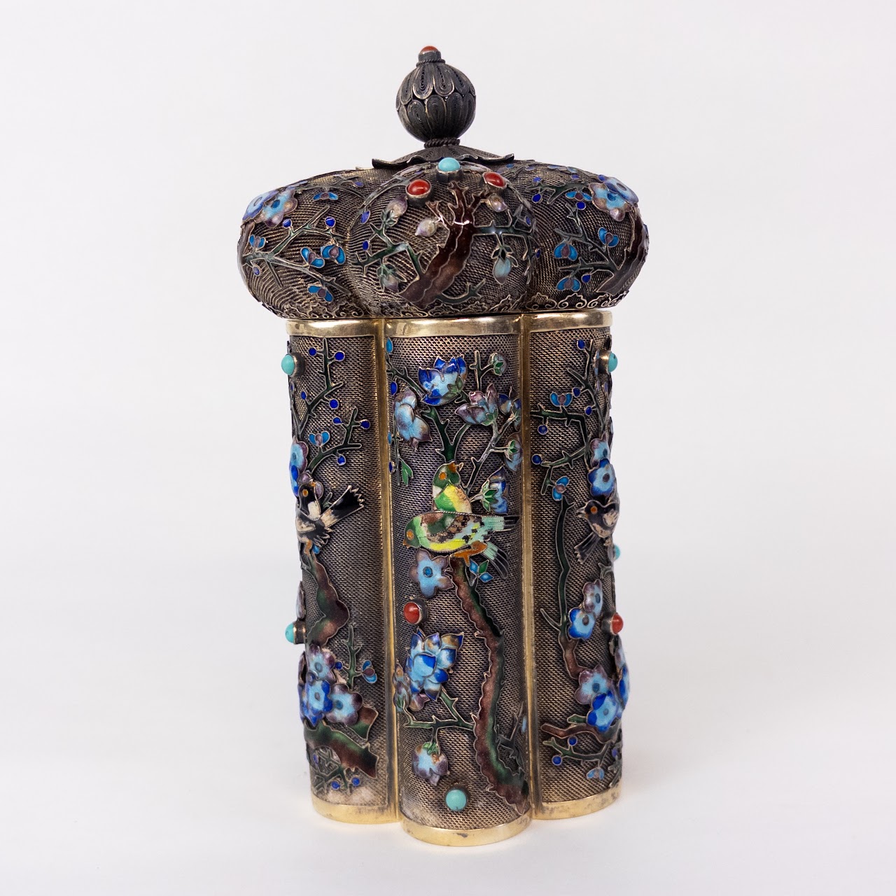 Chinese Silver Gilt Filigree & Enamel Antique Tea Canister