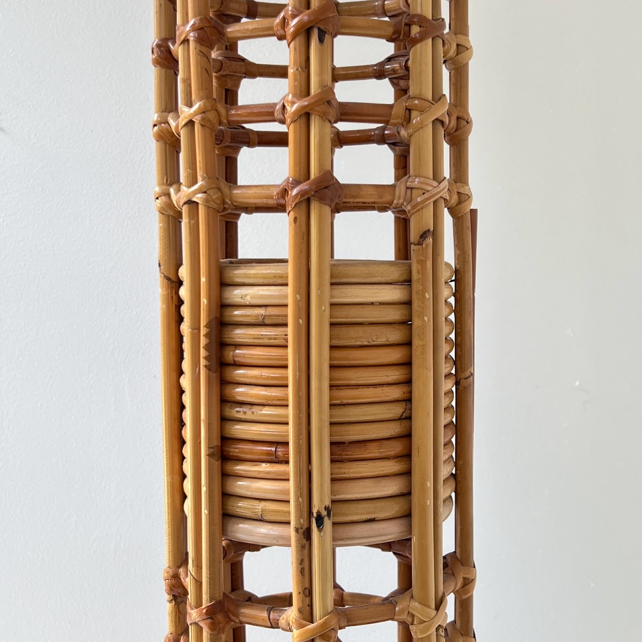 Vintage Stacked Bamboo & Rattan Floor Lamp