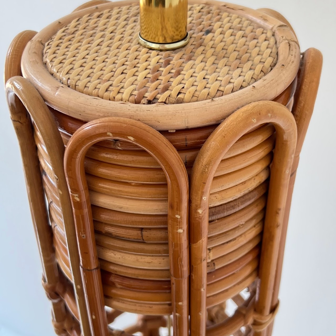 Vintage Stacked Bamboo & Rattan Floor Lamp