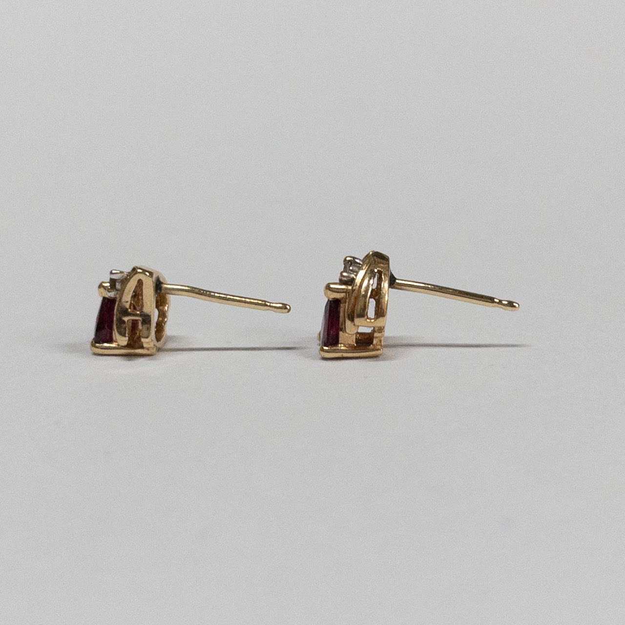14K Gold, Diamond, and Red Stone Earrings
