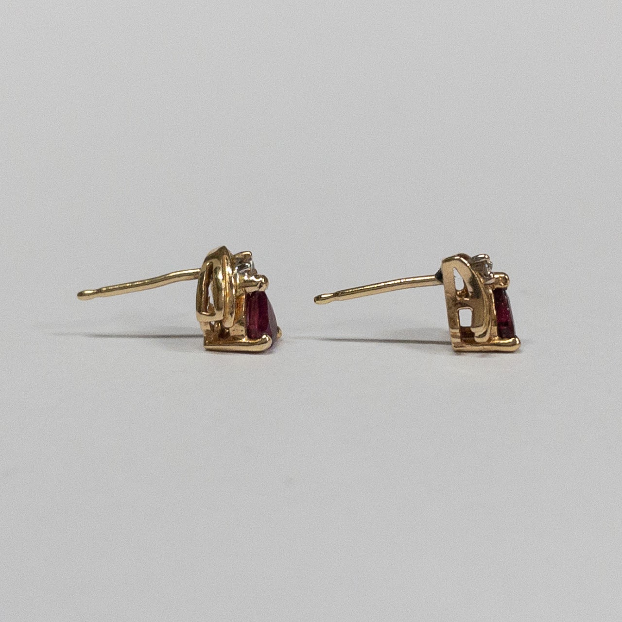14K Gold, Diamond, and Red Stone Earrings