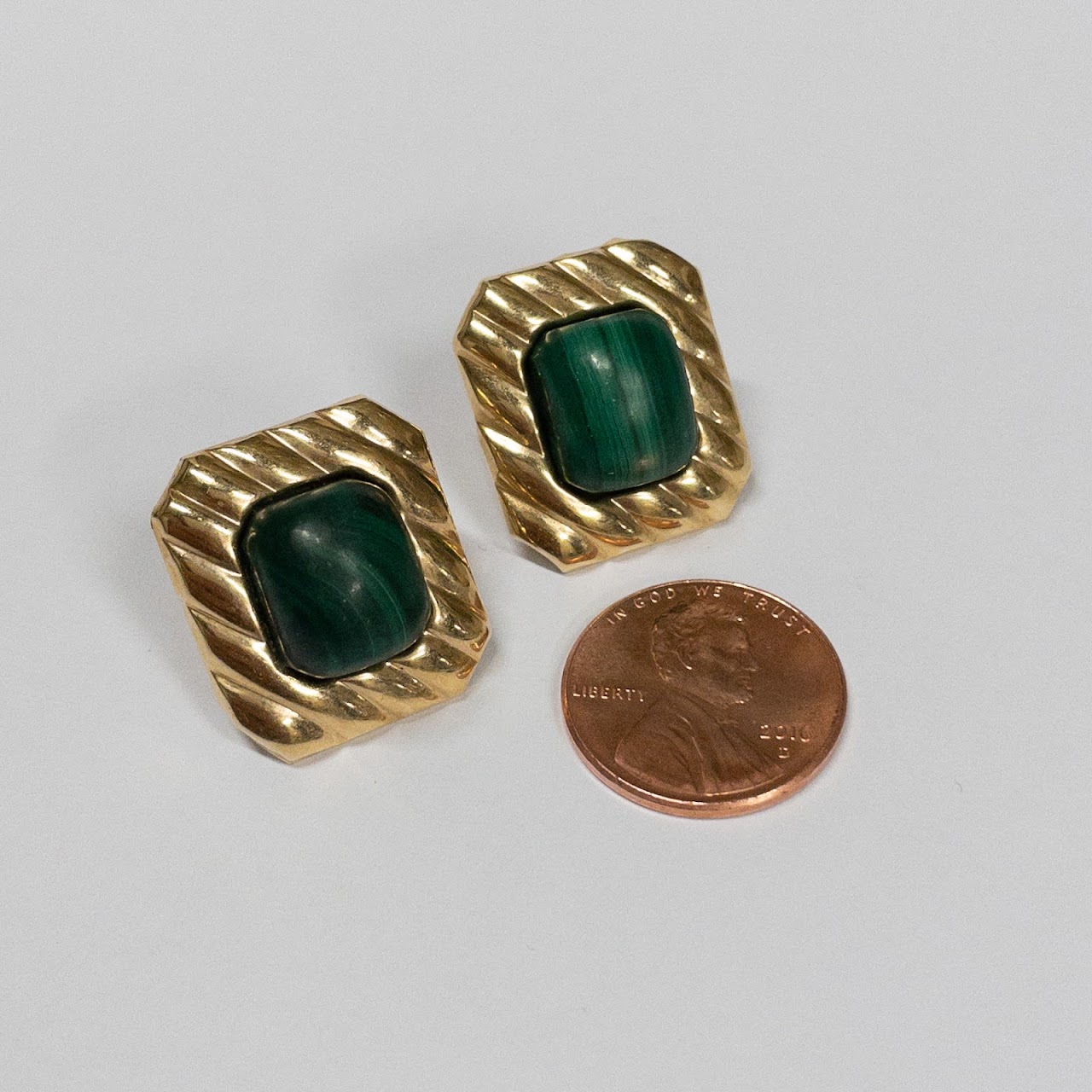 14K Gold and Malachite Earrings