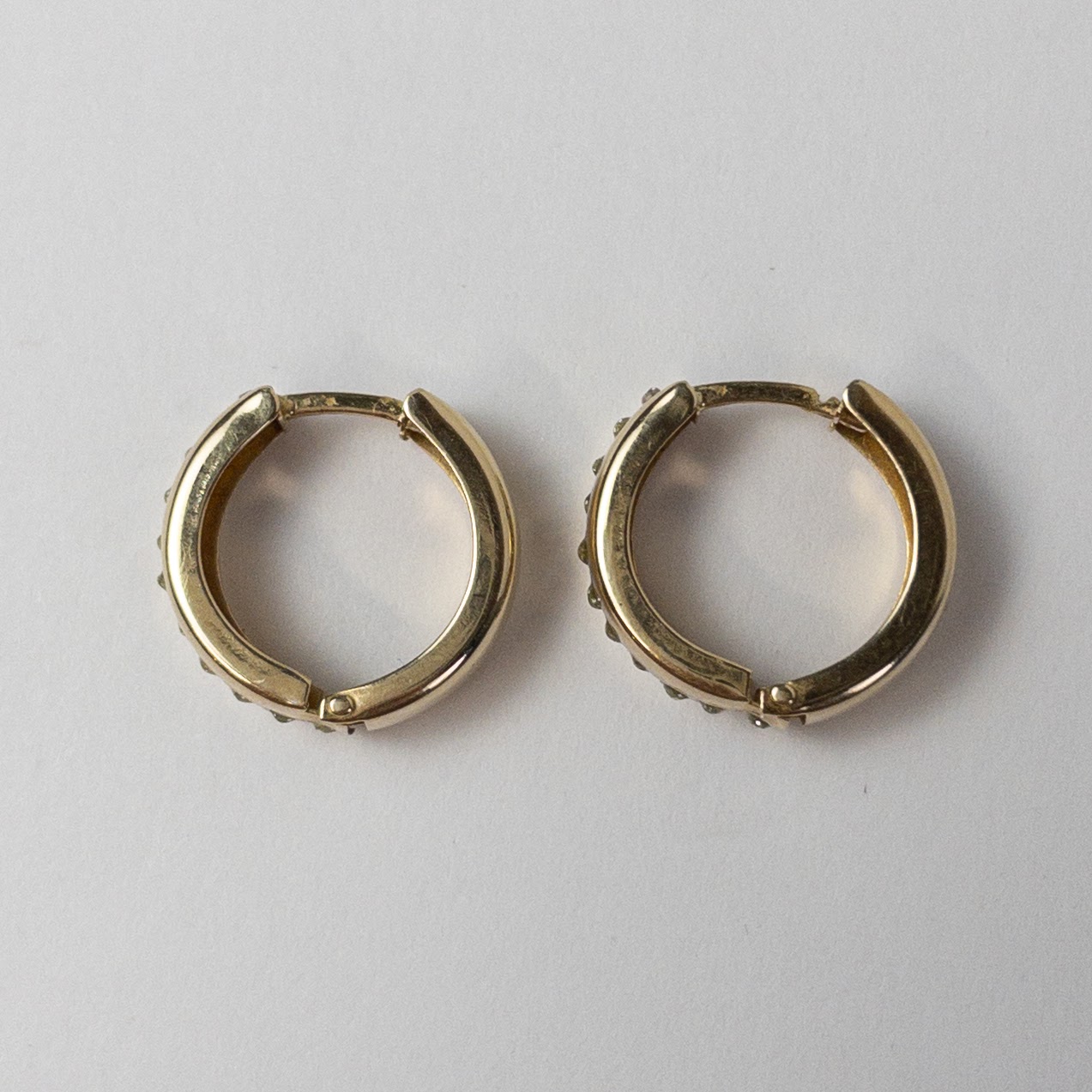 14K Gold & Clear Stone Hoops