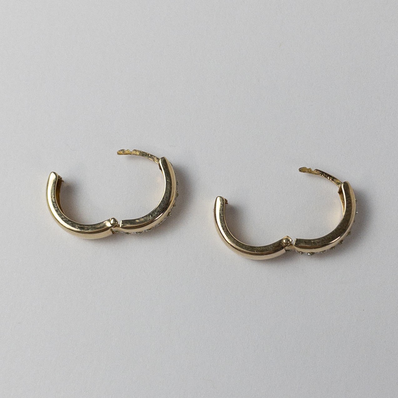 14K Gold & Clear Stone Hoops