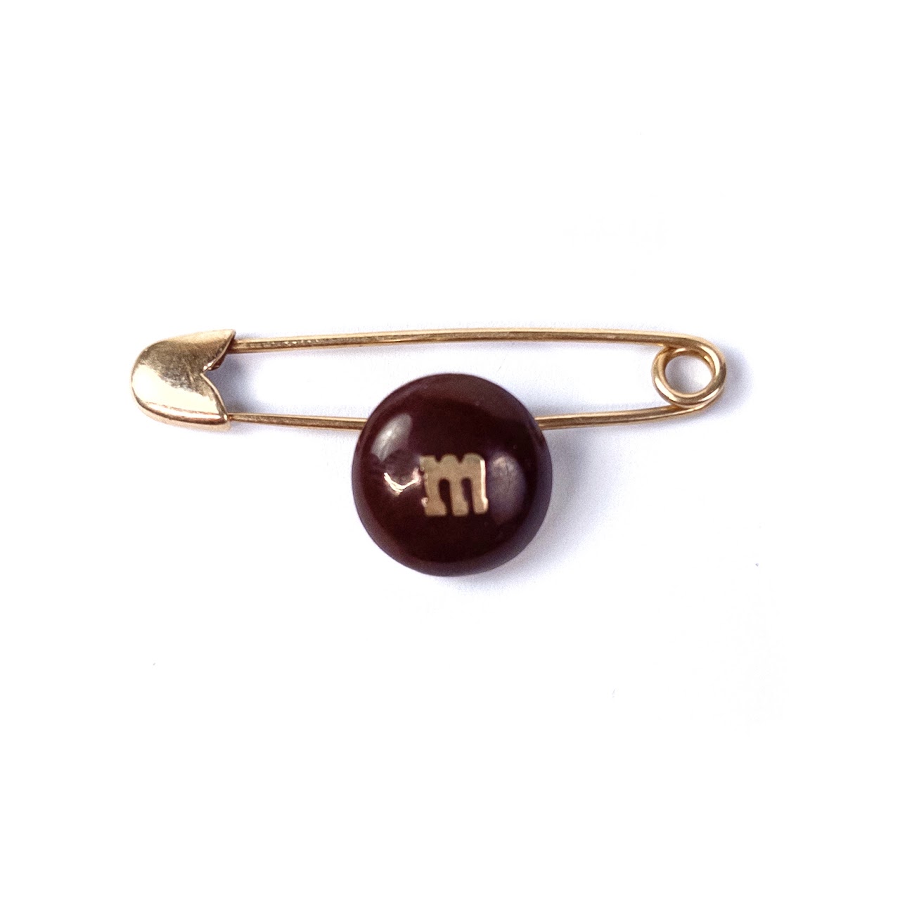 14K Gold M&M on a Safety Pin Brooch