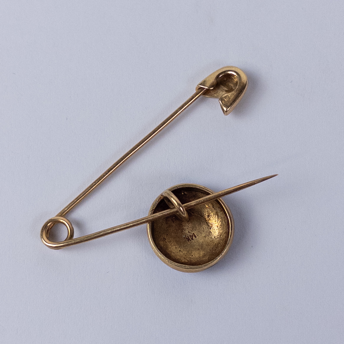 14K Gold M&M on a Safety Pin Brooch